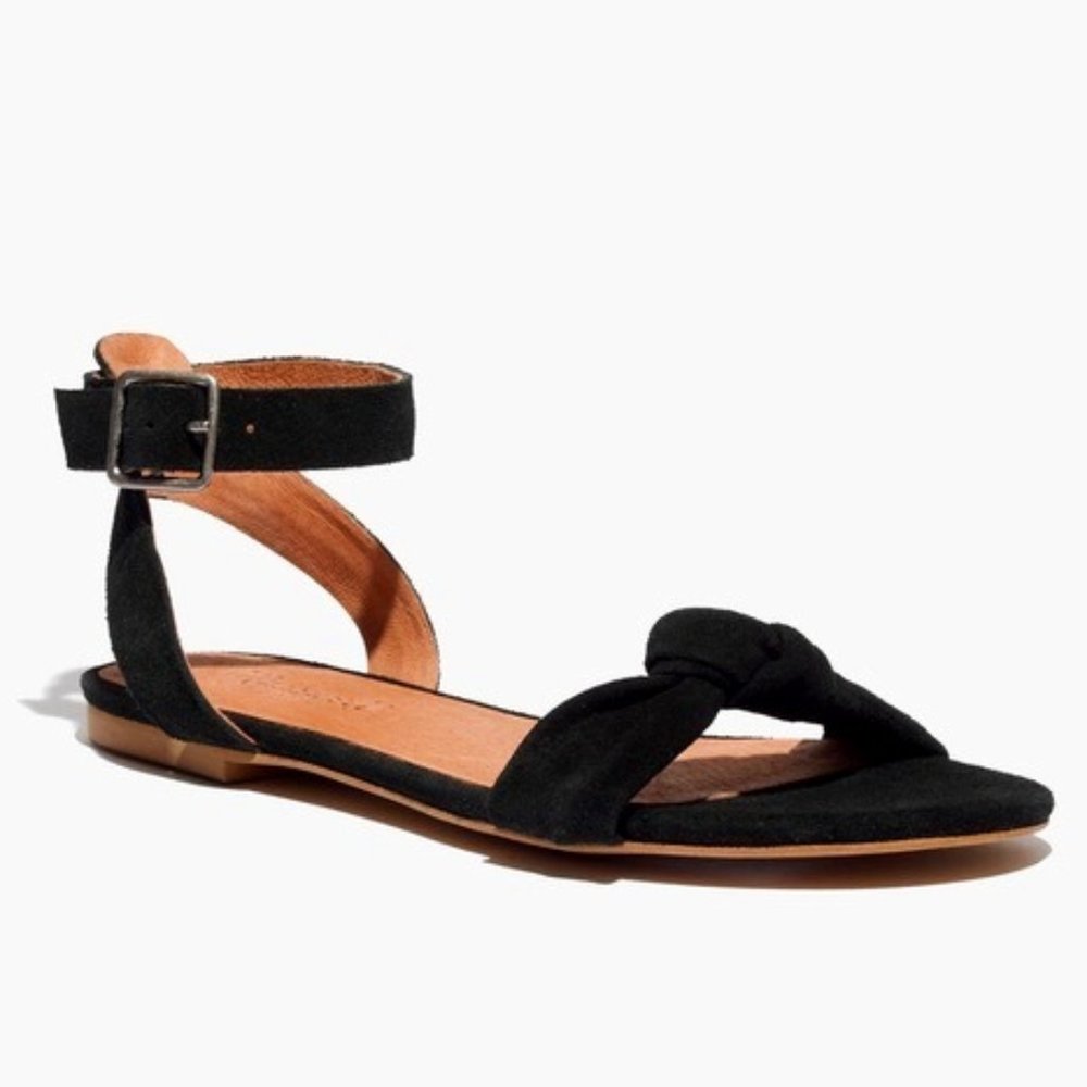 Madewell The Lana Knotted Black Suede Flat Sandal Size 9